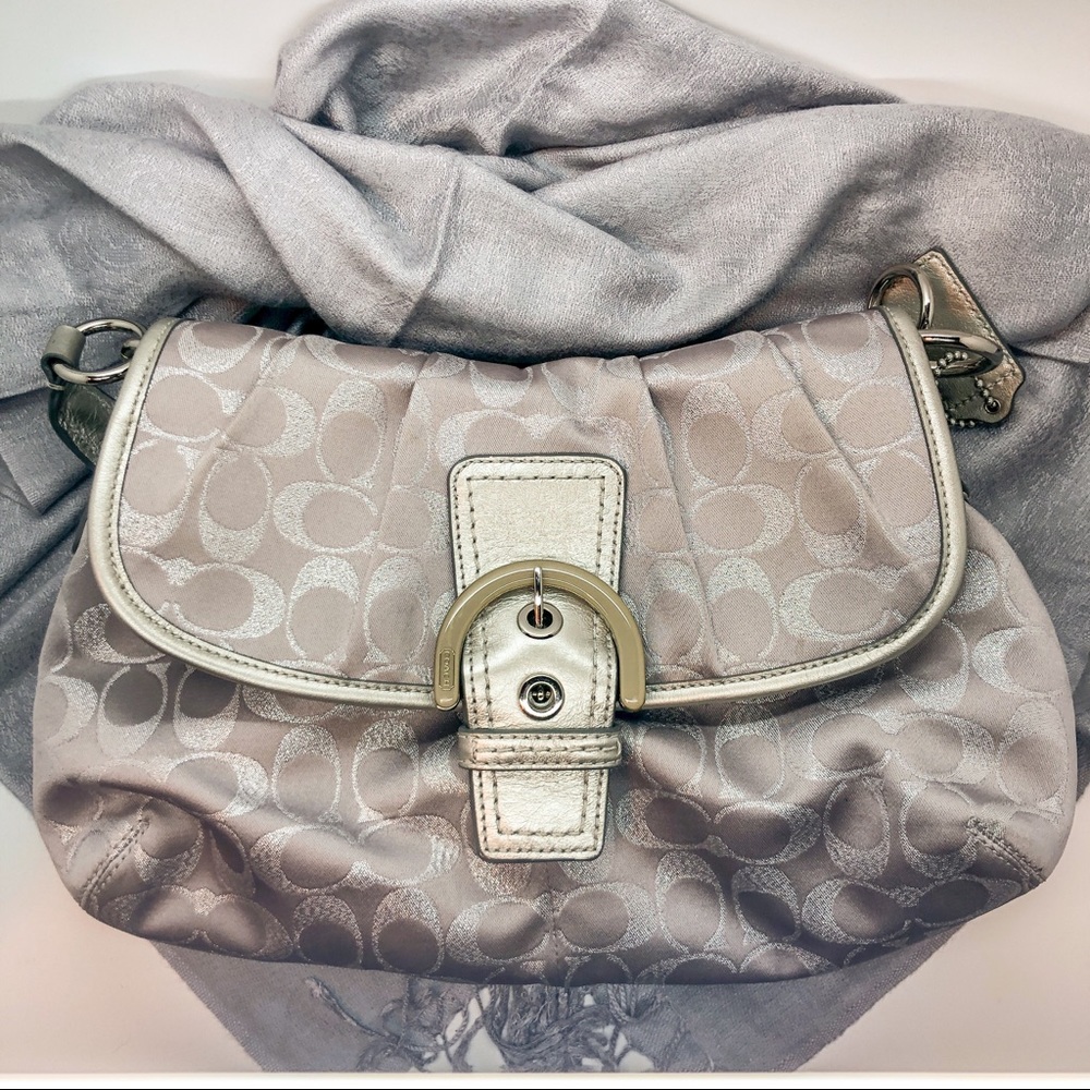 Coach Silver Metallic Lurex Optic C SoHo Purse
